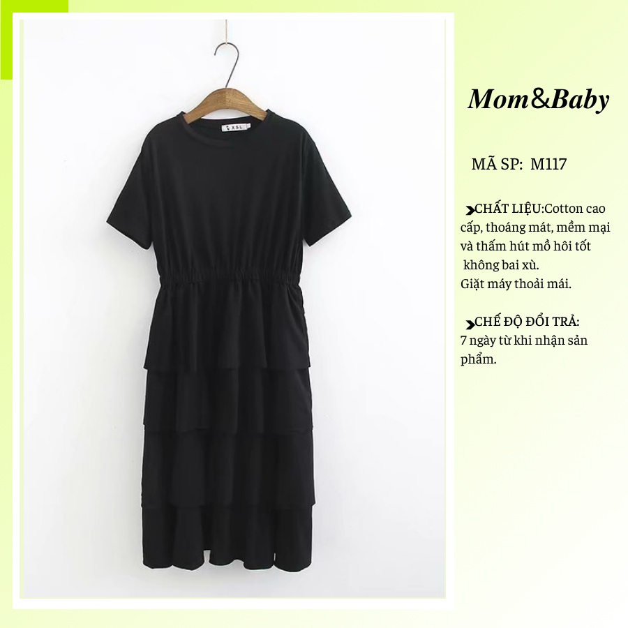 Váy bầu thời trang thiết kế M117 chất Cotton 100% và Đũi voan freesize từ 45 đến 70kg