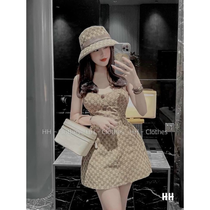 Set bộ nữ chất vải for – Set áo 2 dây cúp ngực có mút mix chân váy chữ A ngắn có túi