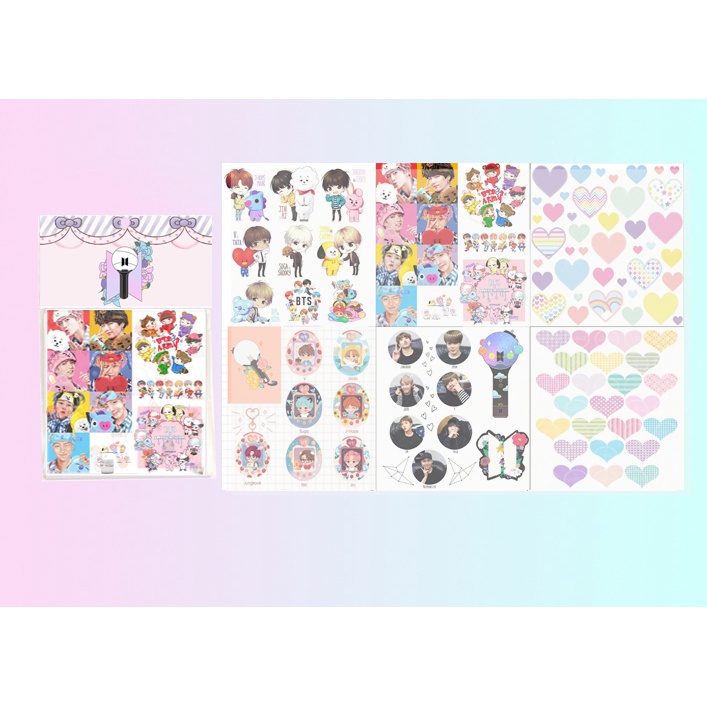 set 6 sticker washi bangtan S6W3 cute dễ thương hoạt hình ko bế 10x10cm