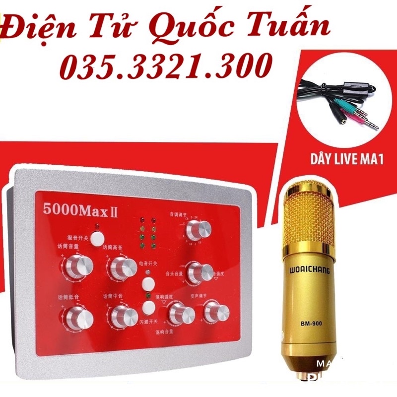 Combo thu âm 3 món thu âm mic BM900-Card HF5000 MAX AUTO TUN dây livestream bh 12 tháng