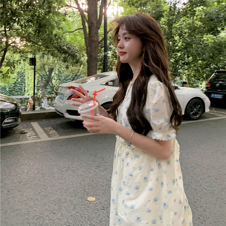 Đầm Hoa Tay Phồng Phối Ren Thời Trang Mùa Hè Pháp Mới 2021