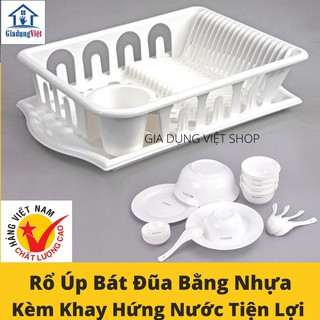 Rổ Úp Bát Đũa Muỗng Kèm Khay Hứng Nước Tiện Lợi