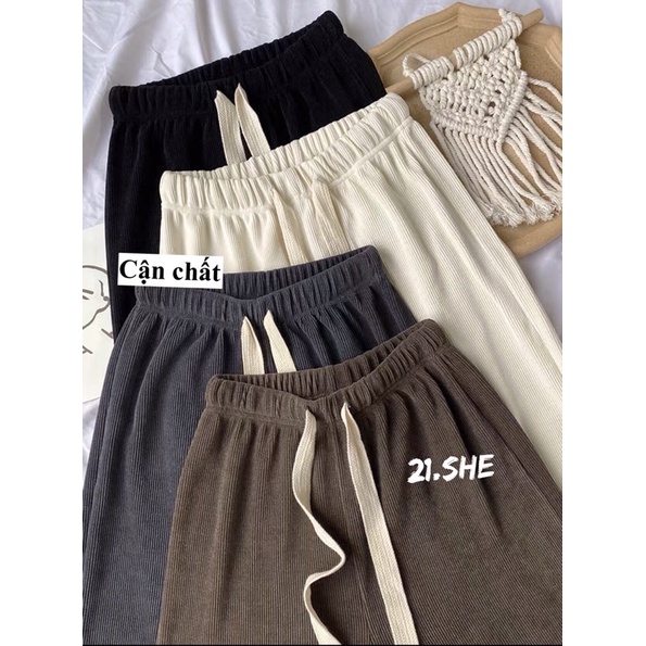 [Ảnh thật/hàng QC] Quần suông nỉ tăm dày dặn hack dáng/ quần culottes chun bụng | BigBuy360 - bigbuy360.vn