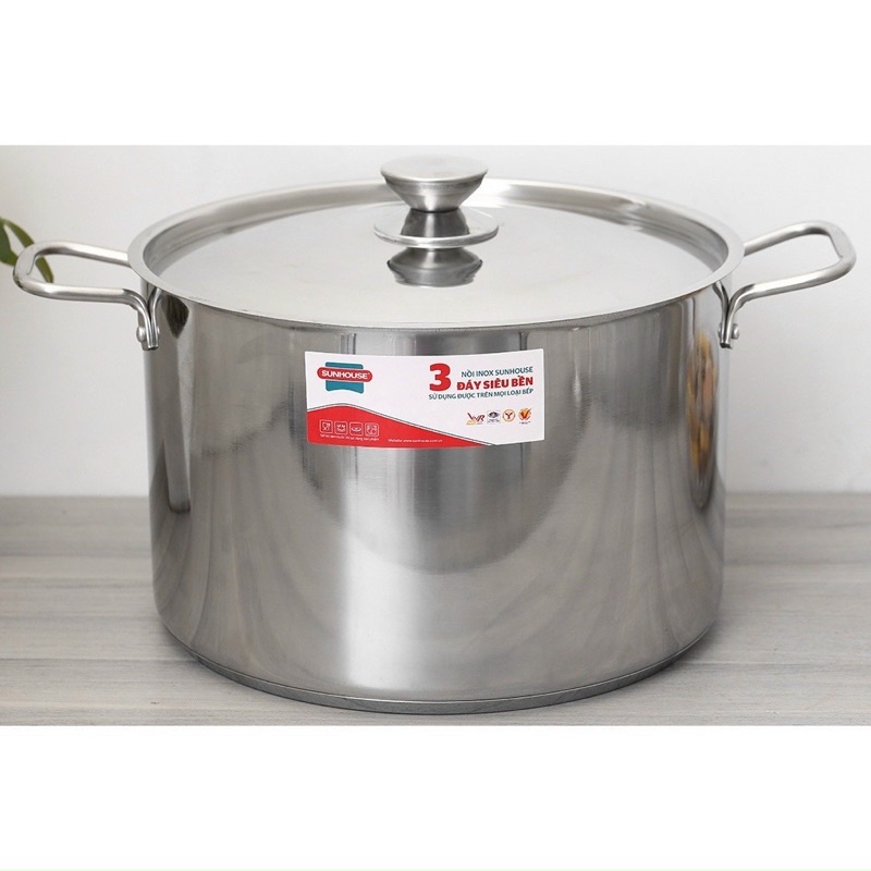 Nồi luộc gà inox 3 đáy nắp inox 30cm Sunhouse