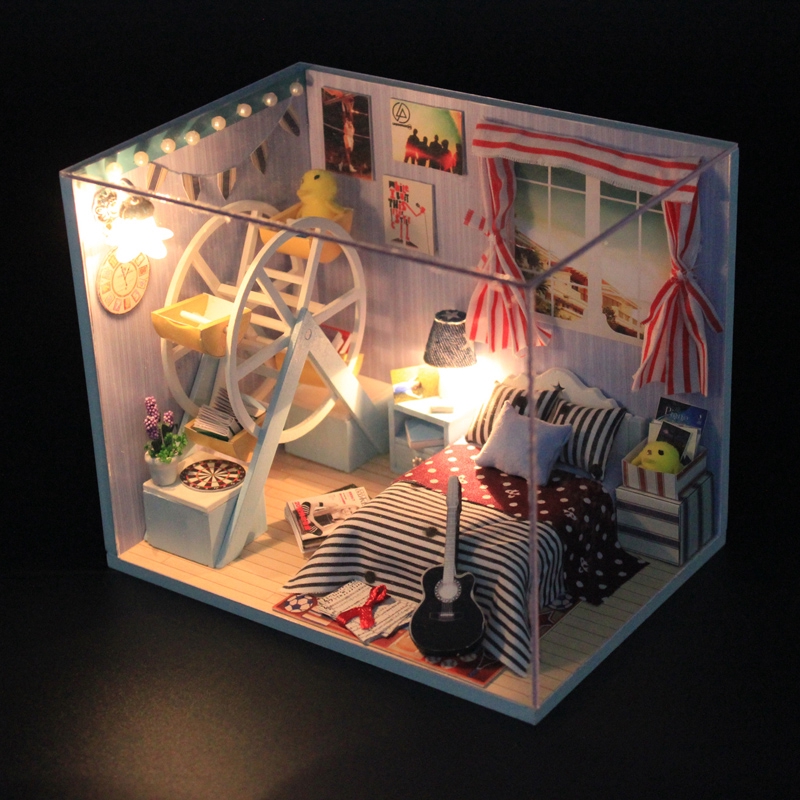 Ngôi nhà búp bê mô hình DIY đồ chơi khéo tay bằng gỗ ,tinh tế _đồ chơi mô hình gỗ ngôi nhà búp bê tặng đèn pin