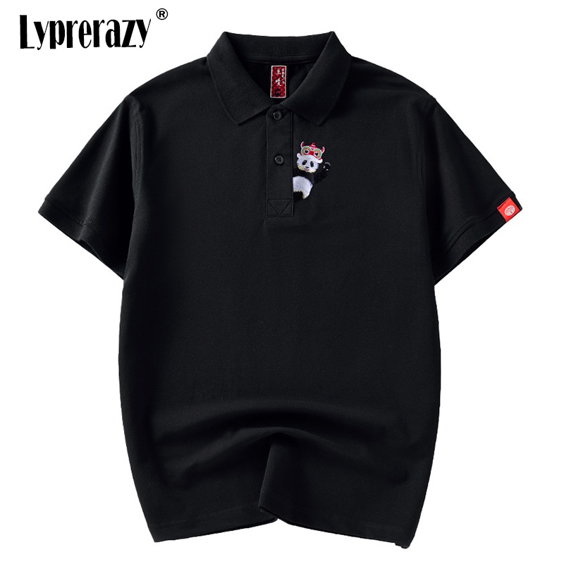Áo polo Cotton Tay Ngắn Thêu Hình Gấu Trúc Truyền Thống Thời Trang Mùa Hè Mới Cho Nam