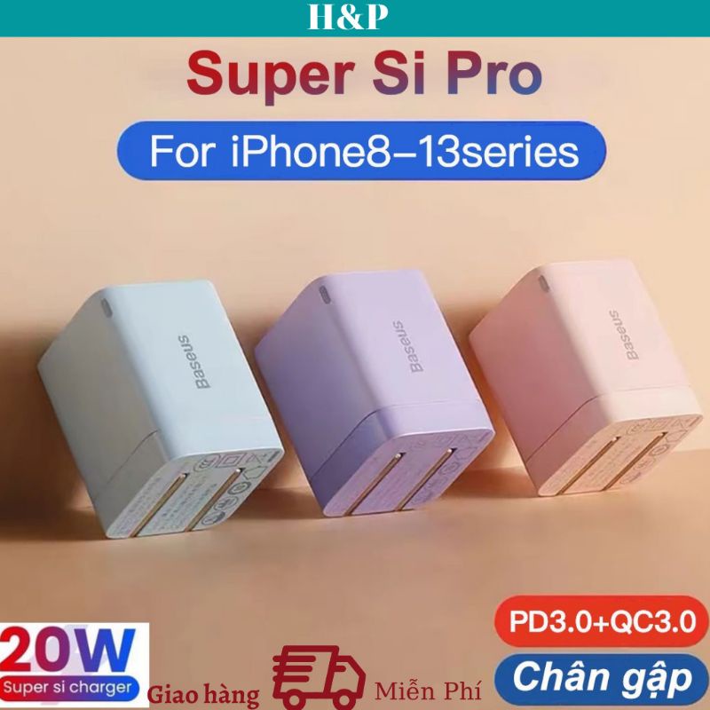 Bộ Sạc Baseus PD 20W Super SiPro, Củ Sạc Nhanh PD3.0+QC3.0, Combo (Cáp+Củ)