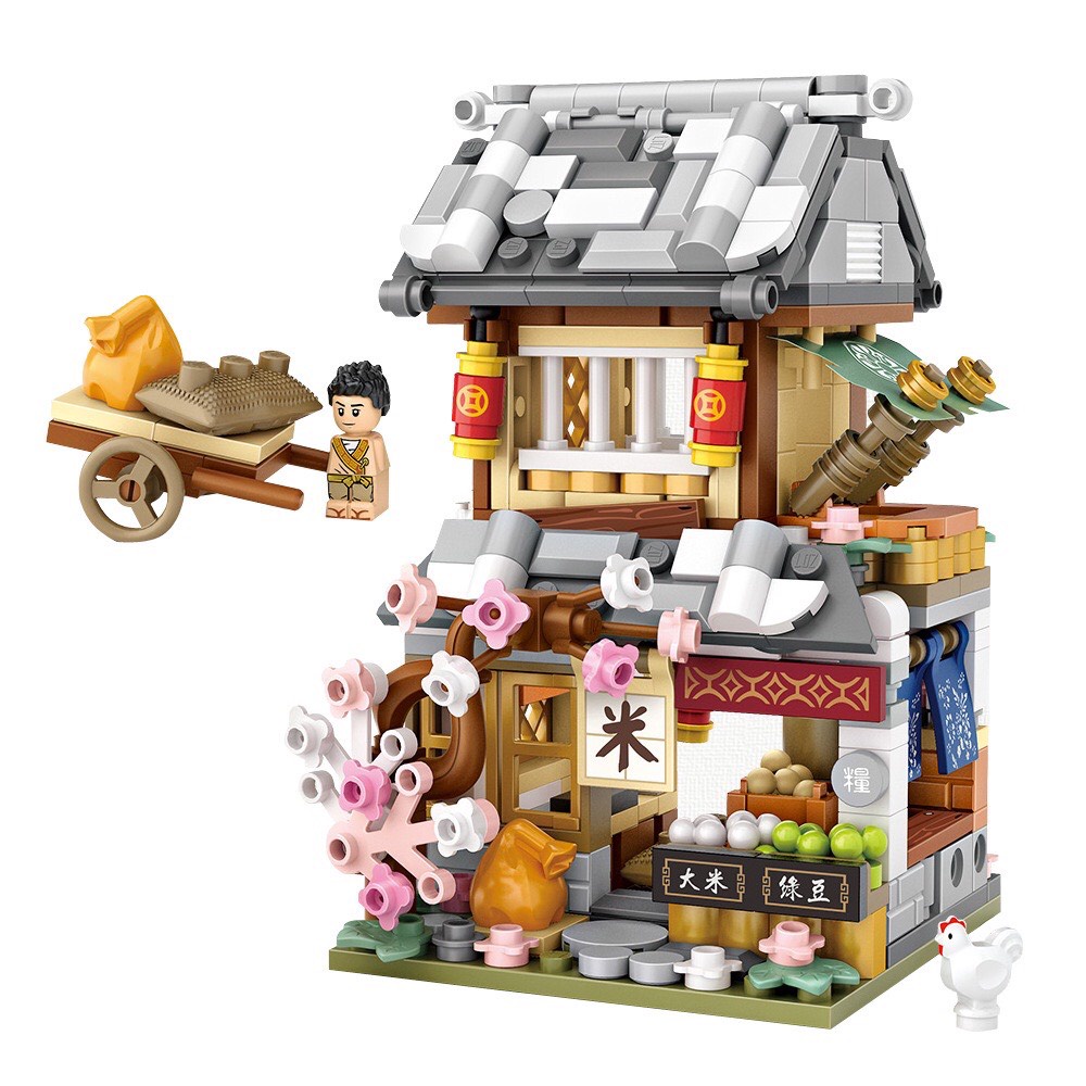 Combo đồ chơi lắp ráp mô hình cửa hàng gạo và mô hình cửa hàng bánh 1741-1744