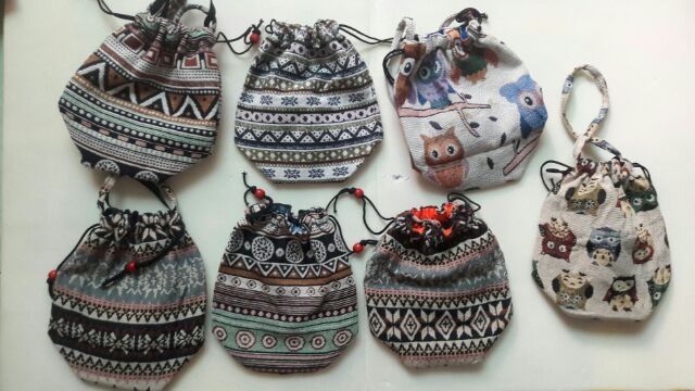 Túi chéo rút dây thổ cẩm baby 2 trong 1  đựng chìa khóa và điện thoại, sóc con  - tui cheo TCTL0088