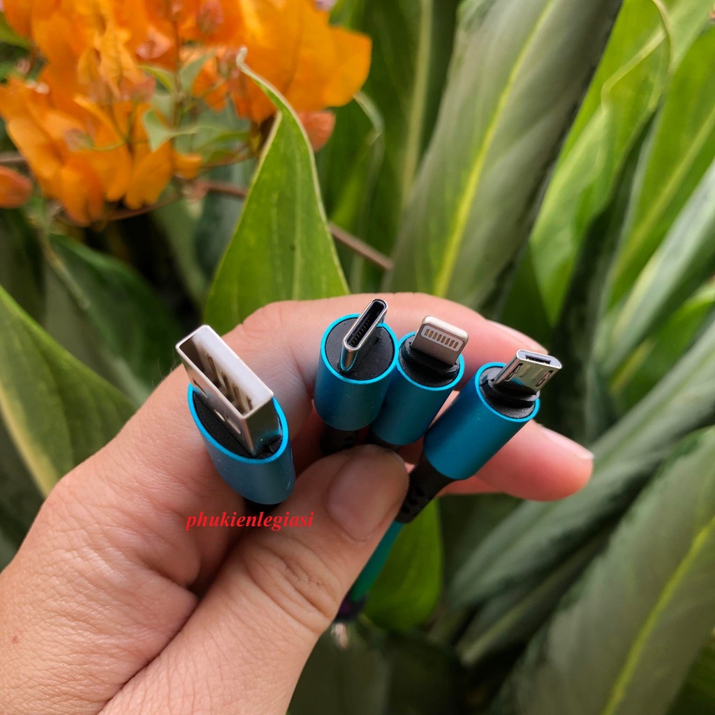 Cáp sạc ngắn 3 đầu usb dây dù móc khóa cute