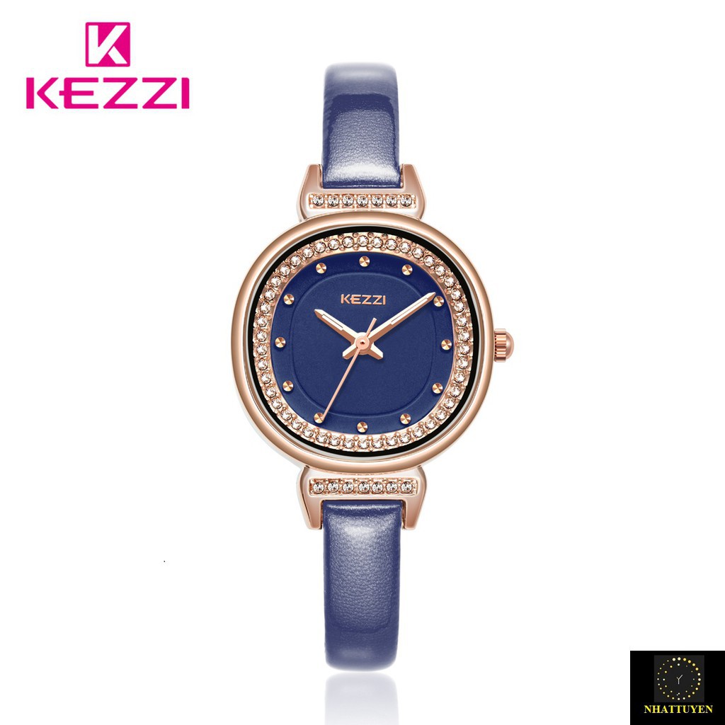 [ xả kho ] ĐỒNG HỒ NỮ KEZZI 1708, DÂY DA CAO CẤP, MẶT ĐÍNH DÁ