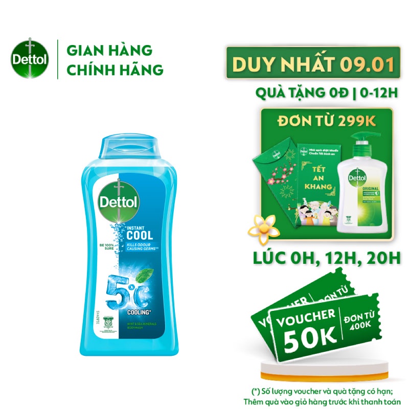[Mã FMCGDET4 - 8% đơn 250k] Sữa tắm Dettol mát lạnh tức thì - chai 250g