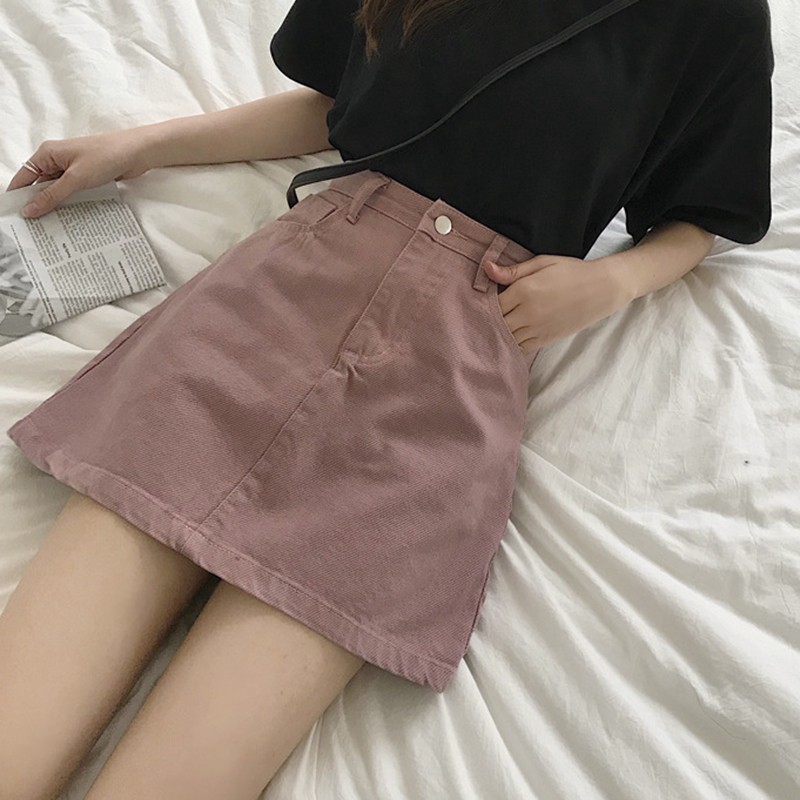 Chân Váy Denim Chữ A Lưng Cao Màu Trơn | BigBuy360 - bigbuy360.vn