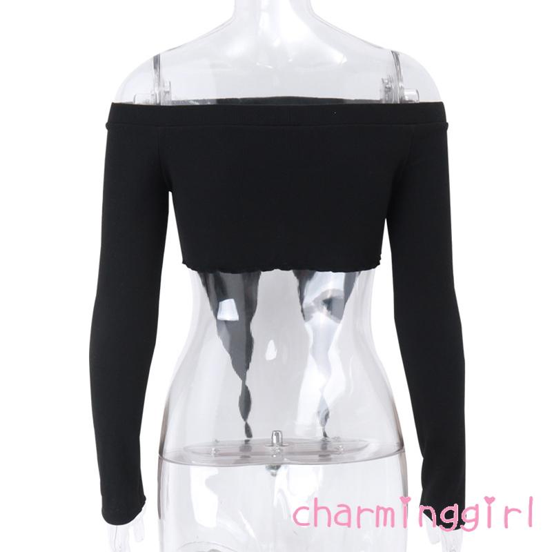 Áo Croptop Trễ Vai Tay Dài Màu Trơn Thời Trang Dành Cho Nữ