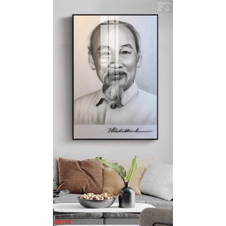 Tranh bác hồ 50x70cm sẵn treo chất liệu tráng gương