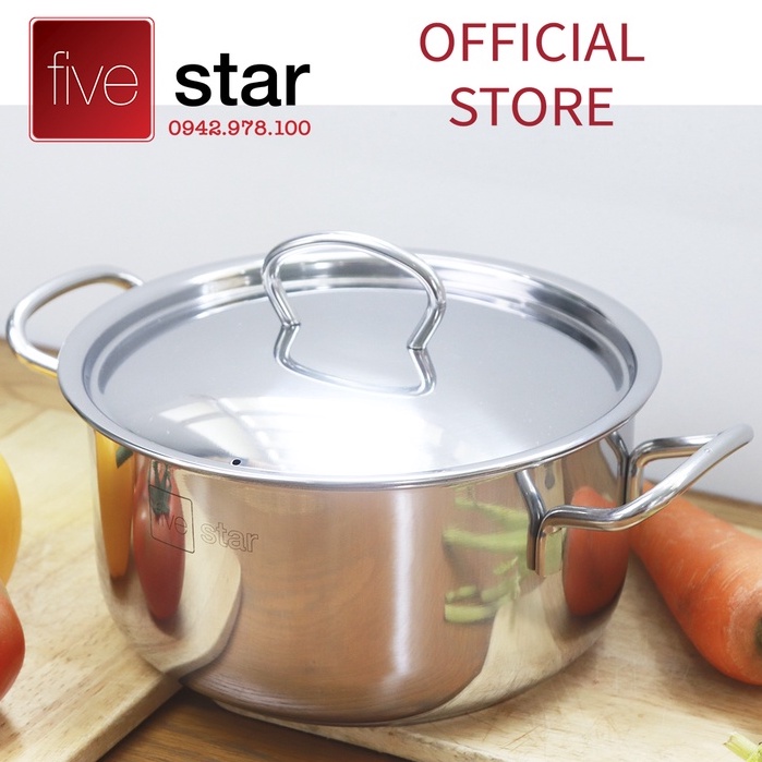 Nồi inox FiveStar Standard 3 đáy sandwich bếp từ, tặng 1 muỗng canh ( 16cm/18cm/20cm/24cm )- nồi inox bếp từ cao cấp