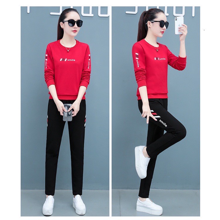 Bộ thể thao nữ thu đông dài tay, bộ thu đông mặc ở nhà, bộ ngủ quần bo gấu chất nỉ da cá loại đẹp