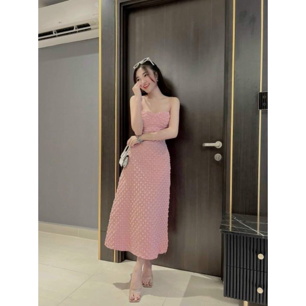 Đầm midi xốp 2 dây cúp ngực