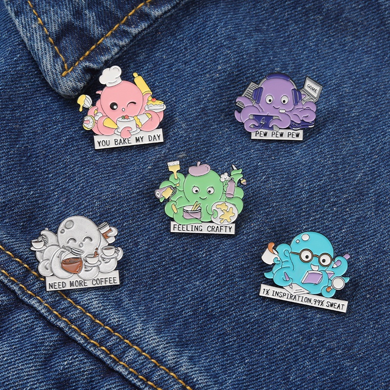 Trâm Cài Áo Hình Bạch Tuộc Tráng Men 5 Kiểu Dáng Sáng Tạo Làm Quà Tặng Cho Bạn Bè