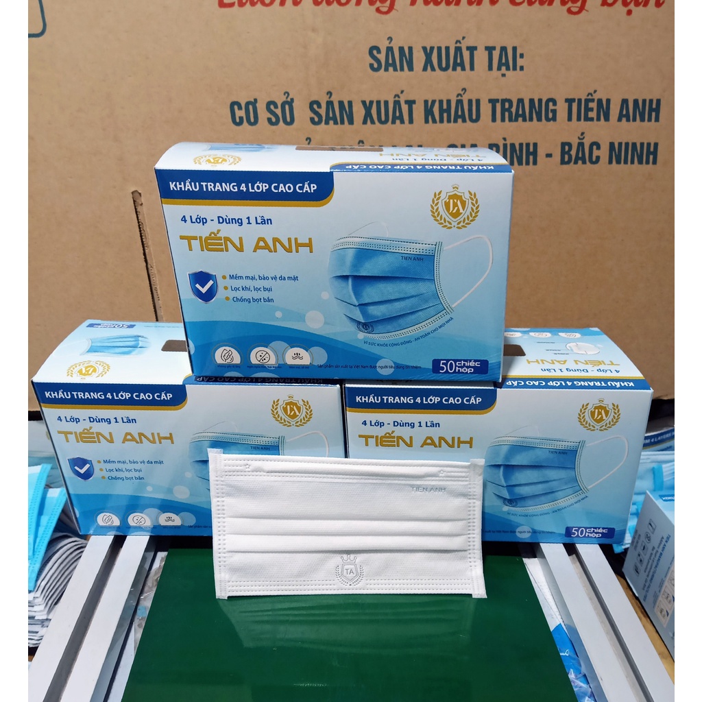 Hộp 50 chiếc Khẩu trang y tế 4 lớp kháng khuẩn màu trắng