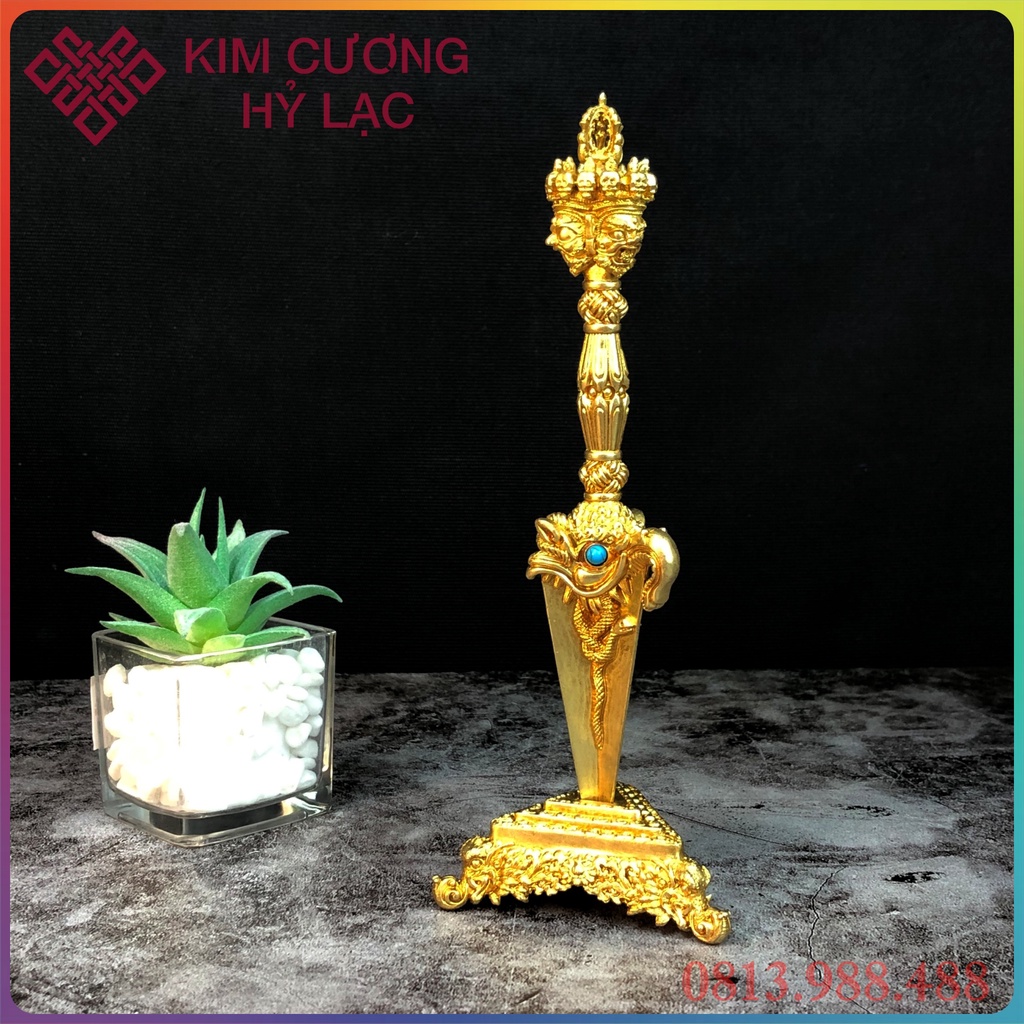 Pháp Khí Phổ Ba Mật Tông (Phurba) [Kim Cương Hỷ Lạc] Bằng Đồng 22Cm