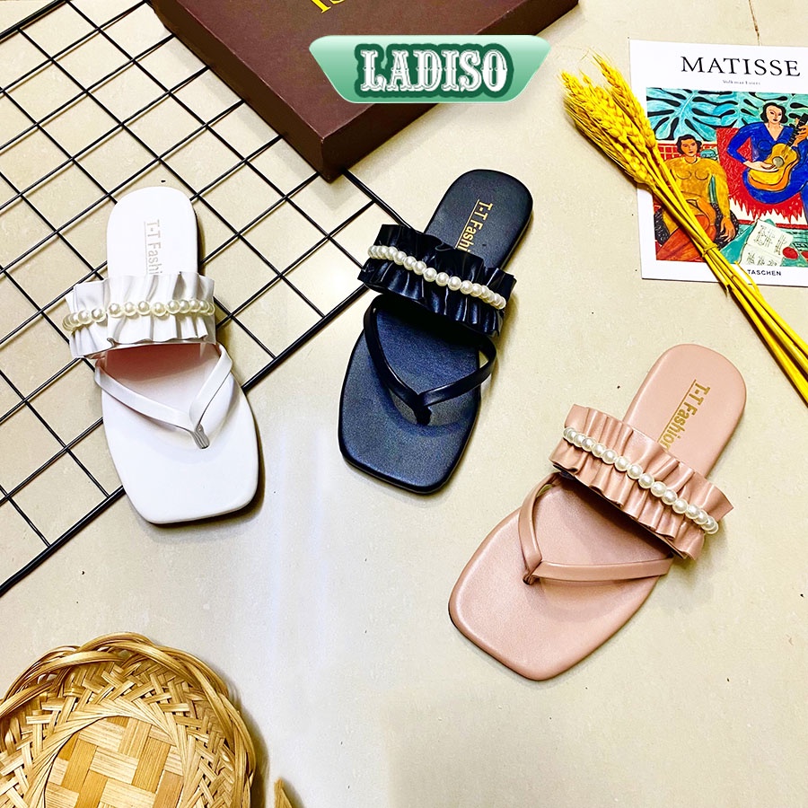 Dép lê nữ nhúm bèo đính ngọc dép kẹp thời trang LADISO ulzzang tiểu thư phong cách hàn quốc đi biển siêu xinh - TT358