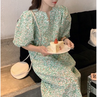 Đầm suông tay phồng hoa nhí hai màu