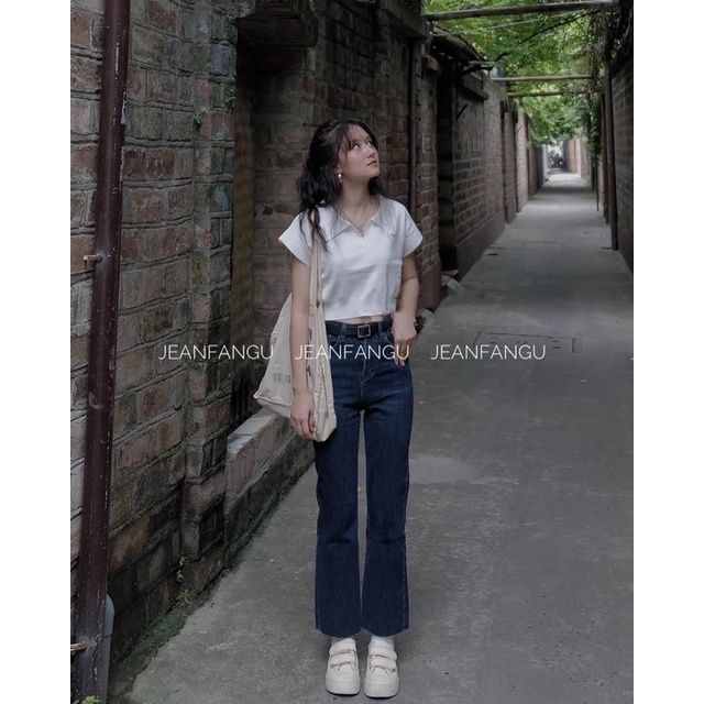 Quần jean ống đứng giãn suông trơn cạp cao hách dáng , quần bò ống suông by JEANFANGU