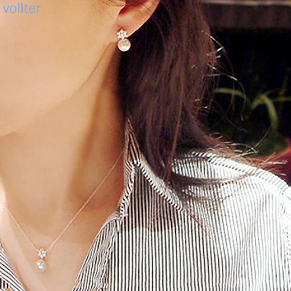 Đôi khuyên tai đính ngọc trai mặt hoa tuyết đính đá pha lê dành cho nữ