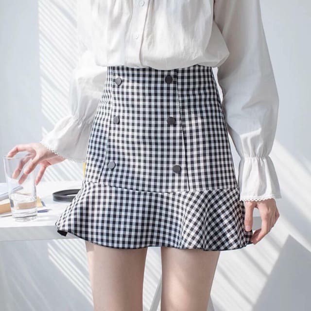 chân váy ngắn đuôi cá phối cúc , thời trang nữ, công sở. chất tuyết mưa