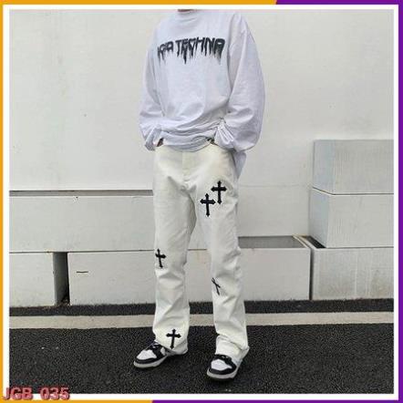 Quần Baggy Jean Nam IN THÁNH GIÁ Ống Rộng, Quần Jean Nam Ống Rộng Đẹp Cao Cấp - Hàng nhập khẩu
