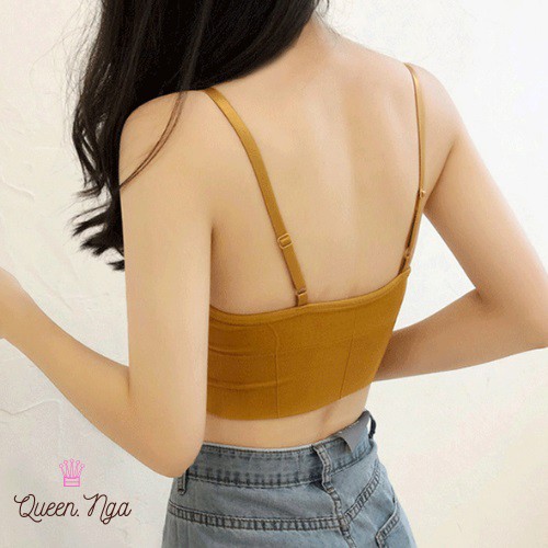 Áo lót bra tập gym yoga, brallte chất cotton co dãn, dài ôm kín người, Queennga