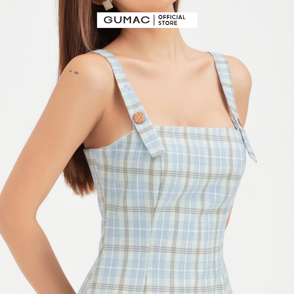 [Mã MABR07062 giảm 8% tối đa 50K đơn từ 249K] Đầm 2 dây nữ nắp túi GUMAC thiết kế công sở màu xanh DB5129 | BigBuy360 - bigbuy360.vn