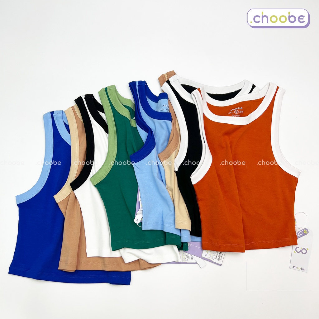 Áo croptop Choobe ba lỗ form ôm kiểu phối màu viền phong cách cá tính vải thun co giãn thoáng mát A63