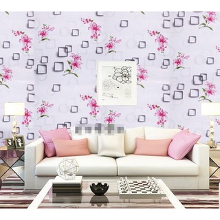 Cuộn 5m giấy dán tường ô vuông hoa ly -0.45m x 5m có keo sẵn