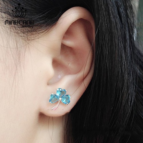 Bông Tai Bạc Cỏ 3 Lá May Mắn Đủ Màu - Minh Canh Jewelry