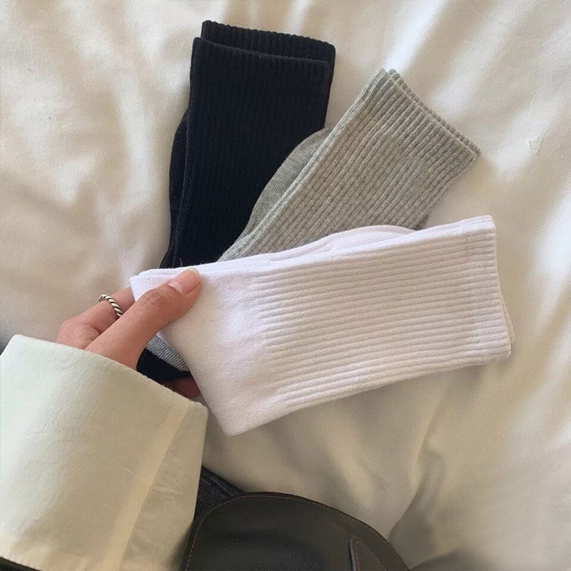 Tất Cotton Cổ Cao Màu Trơn Phong Cách Thể Thao Thời Trang