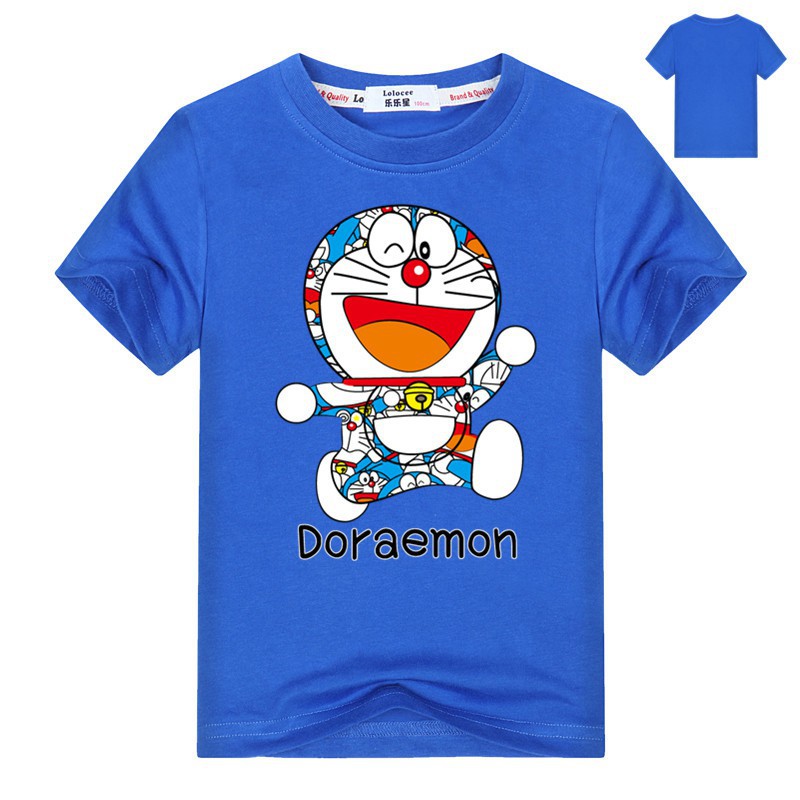 Áo thun cotton ngắn tay kiểu hoạt hình Doraemon thời trang mùa hè dành cho bé trai