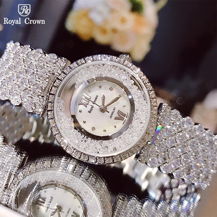 [CHÍNH HÃNG] Đồng hồ đeo tay nữ, đồng hồ nữ đính kim cương nhân tạo Royal Crown, full box, đẹp siêu sang, cao cấp