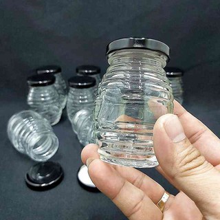 Hủ thủy tinh 100ML (combo 20 hủ) mẫu con ong nắp thiếc đen – Đựng mật, yến chưng, dầu dừa, sữa chua, gia vị