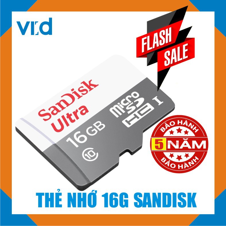 Thẻ nhớ Micro SDHC Sandisk Ultra 16GB upto 100MB/s 667x - Bảo hành chính hãng 5 năm