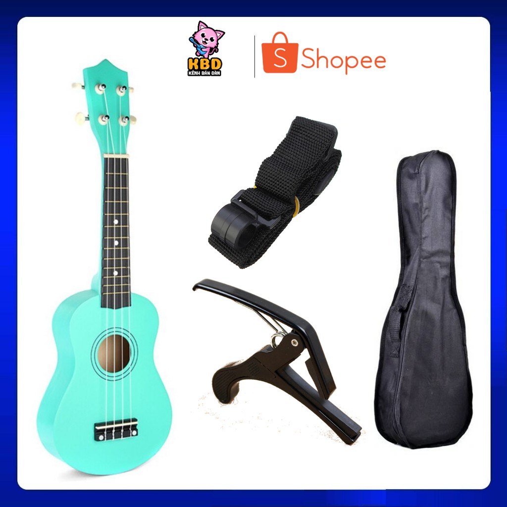 Combo Đàn Ukulele Soprano Màu + Bao vải + Capo Ukulele + Dây đeo