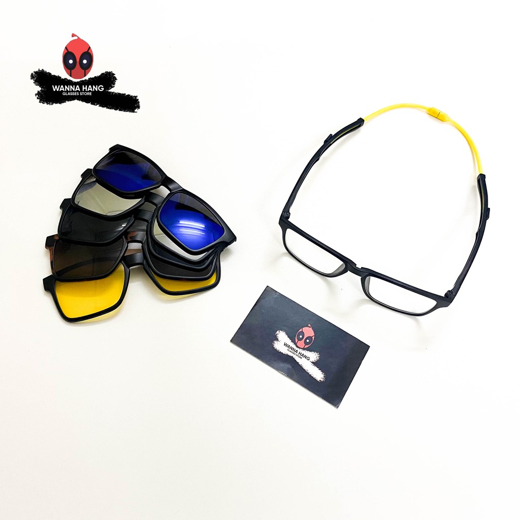 Gọng Kính Cận Thể Thao Nam Nữ 5 Trong 1 Siêu Nhẹ Chịu Lực Có Nam Châm Giữ Cố Định (KTT-01) - Tặng Bao Da Và Bộ 5 Mắt Râm