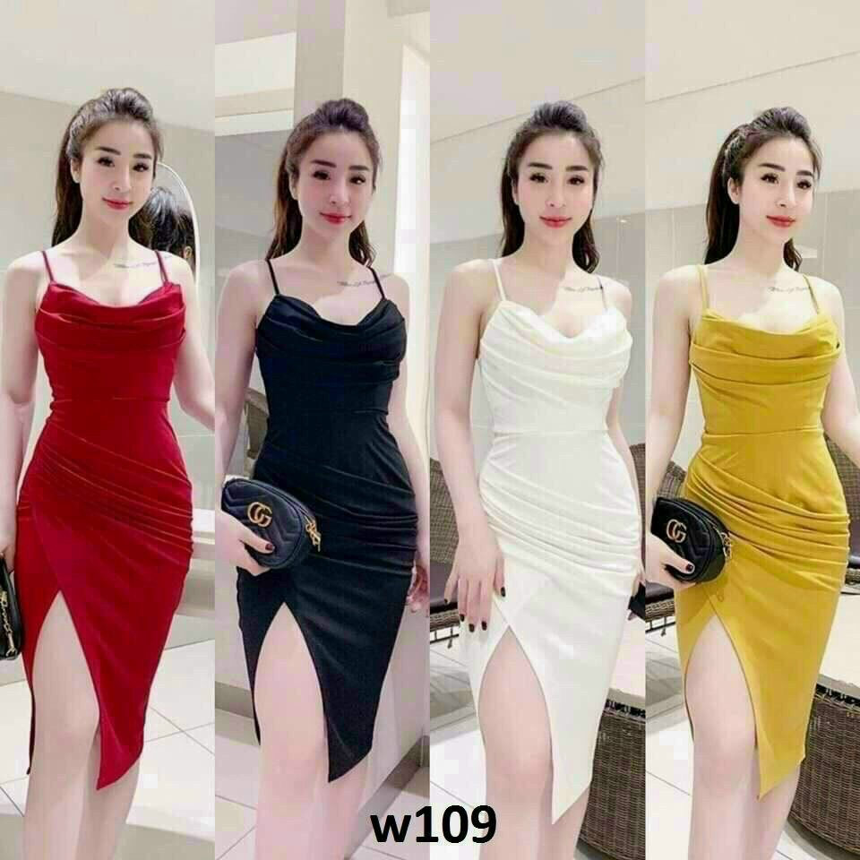 MẪU ĐẦM LỤA HAI DÂY VÁY CHẺ EO XẾP LY CỰC THỊNH HÀNH UP