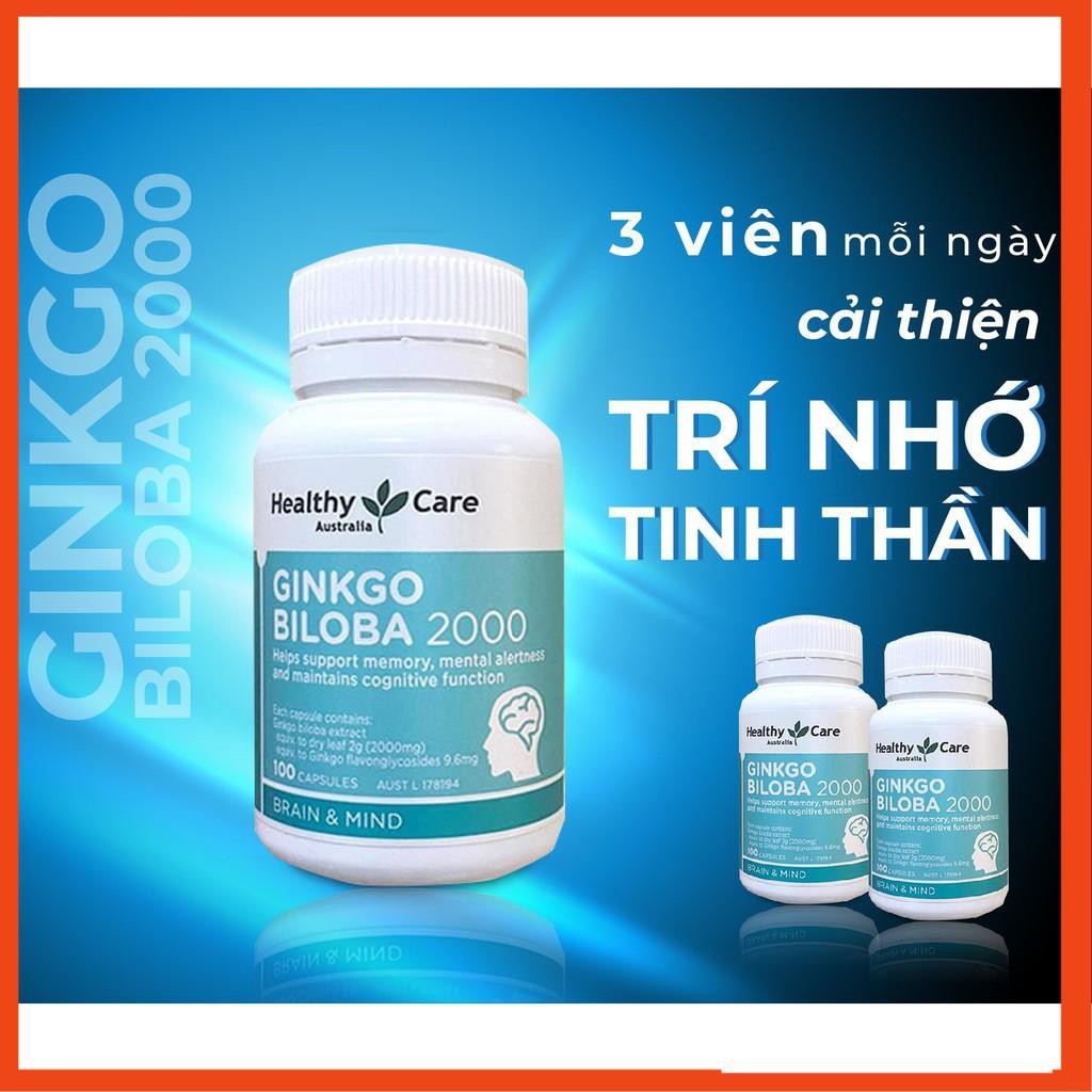 [HÀNG CHÍNH HÃNG] Bổ não Ginkgo Biloba 2000 Healthy Care, viên uống bổ não, tuần hoàn máu não, 100 viên, Mẫu mới