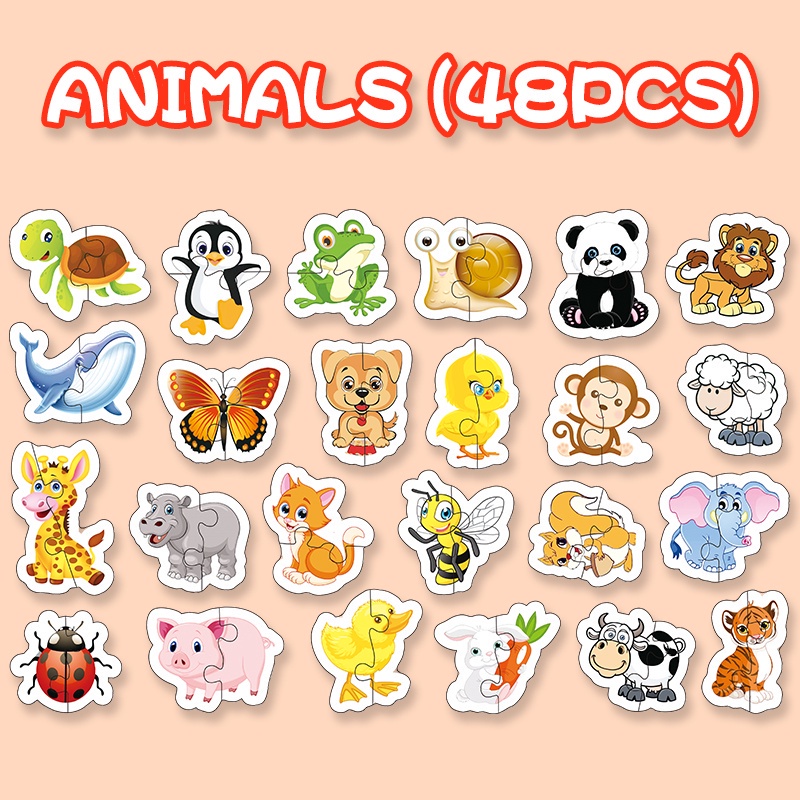 Bộ Đồ Chơi Xếp Hình Động Vật Trái Cây 4 Loại Lớn Dành Cho Bé 2-3 Tuổi