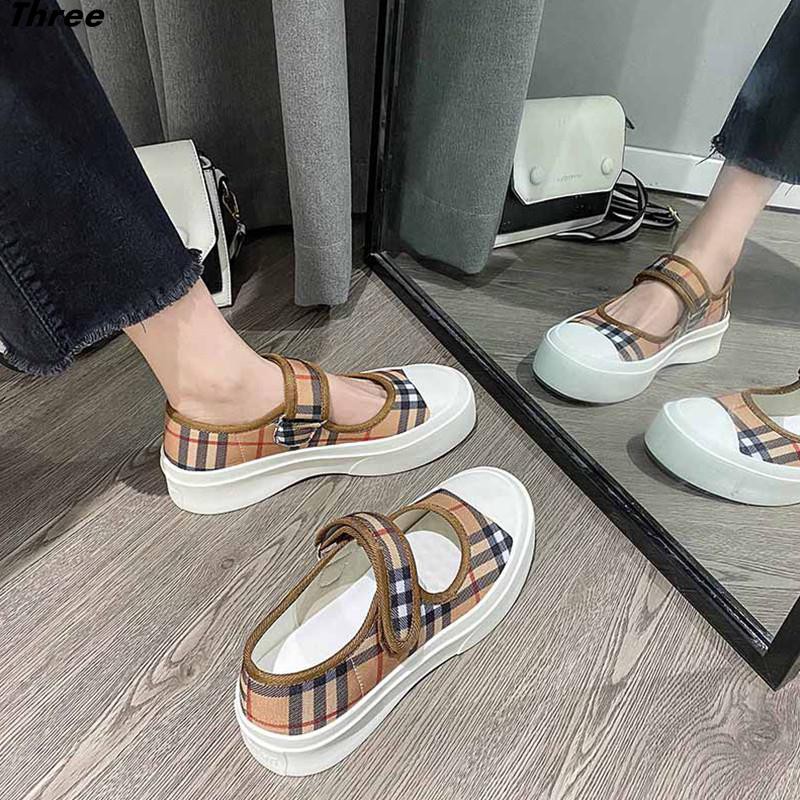 Women's shoes, single shoes, big head Mary Jane female all-match Velcro thick-soled heightened canvas shoes cloth shoes