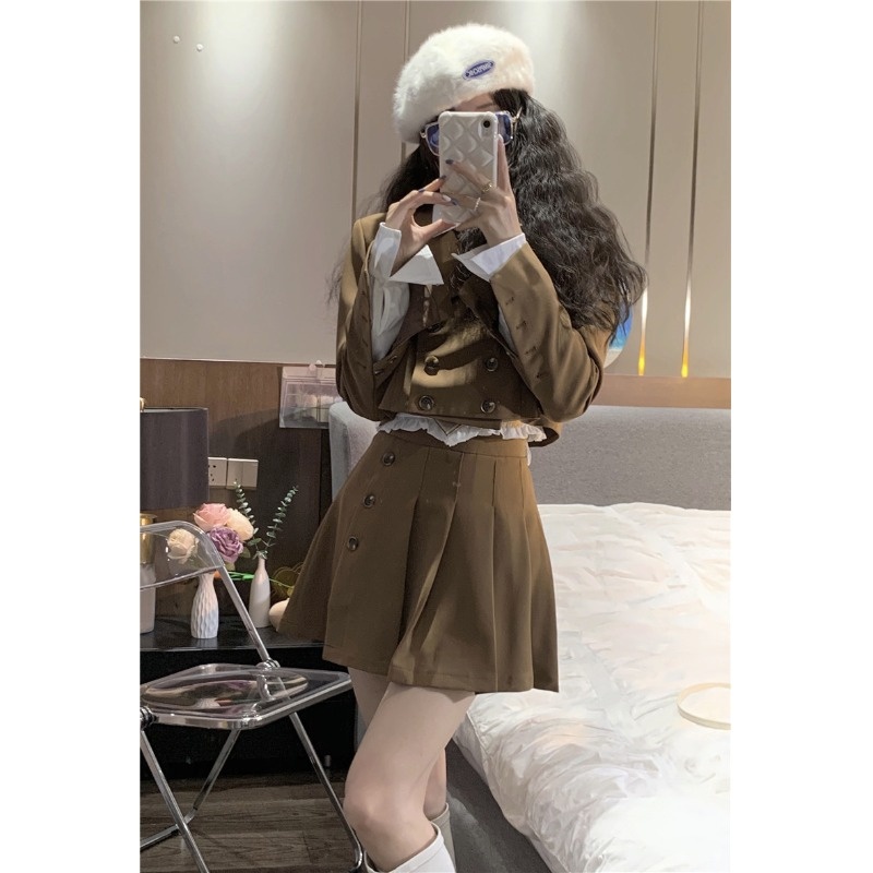 Set Áo Vest Croptop Và Chân Váy Tennis Thời TRang Dành Cho Nữ