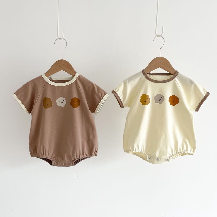 Bộ Áo Liền Quần Tay Ngắn Vải Cotton In Hình Đám Mây Dễ Thương Cho Bé