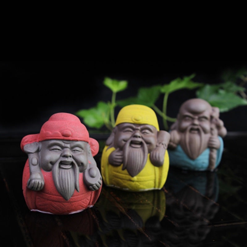 Bộ tượng Tam đa Phúc Lộc Thọ mini bằng gốm tử sa, tượng trang trí phong thủy bàn làm việc, bàn trà nhiều mẫu